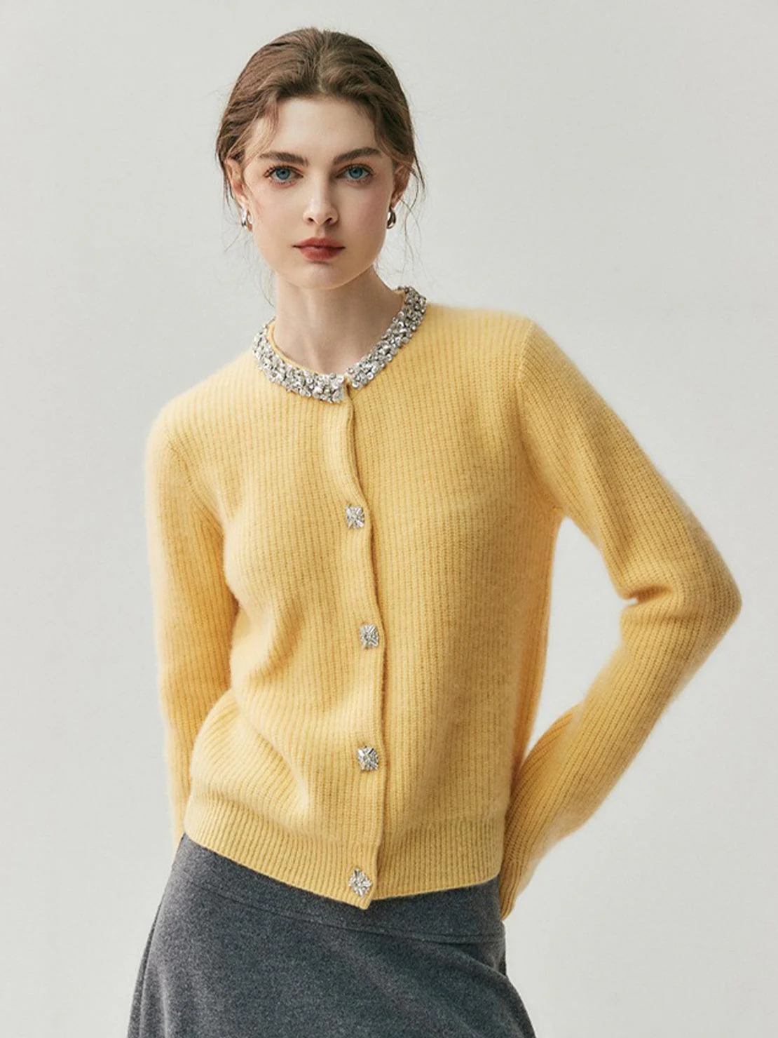 100% Alashan Cashmere Diamond-Collar Cardigan - Image 13