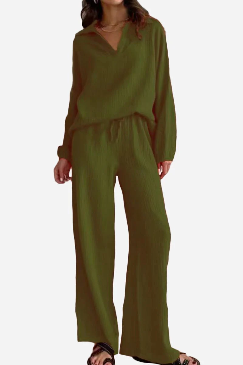 100% Cotton Collared Two-piece Set With Bishop Sleeves - Image 12