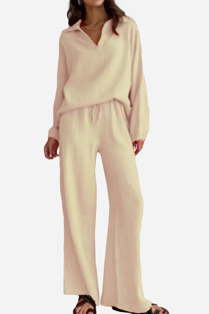 100% Cotton Collared Two-piece Set With Bishop Sleeves - Image 14