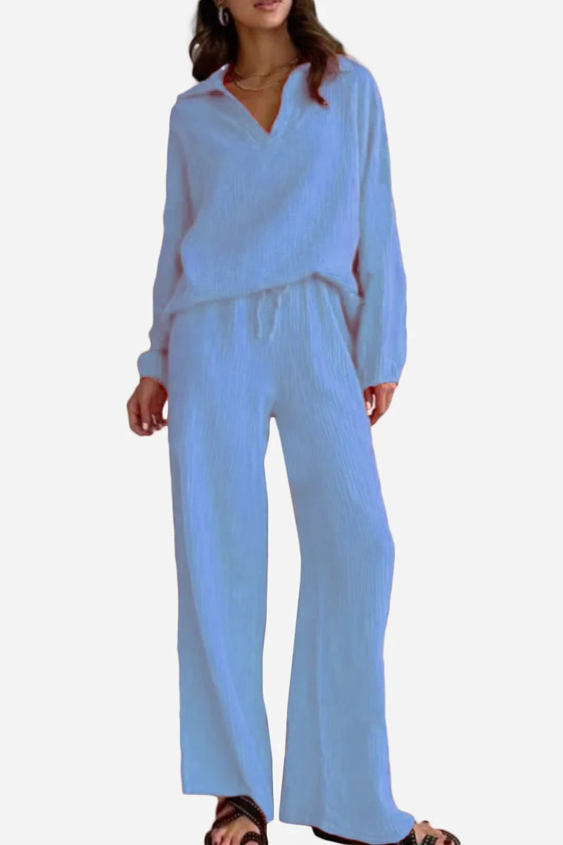 100% Cotton Collared Two-piece Set With Bishop Sleeves - Image 15