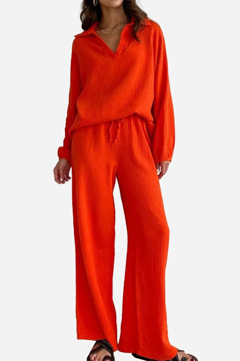 100% Cotton Collared Two-piece Set With Bishop Sleeves - Image 7