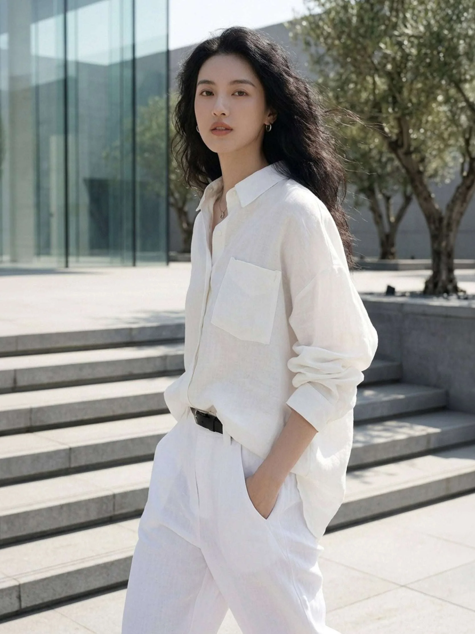 100% Cotton-Linen Classic Oversized Shirt - Image 14
