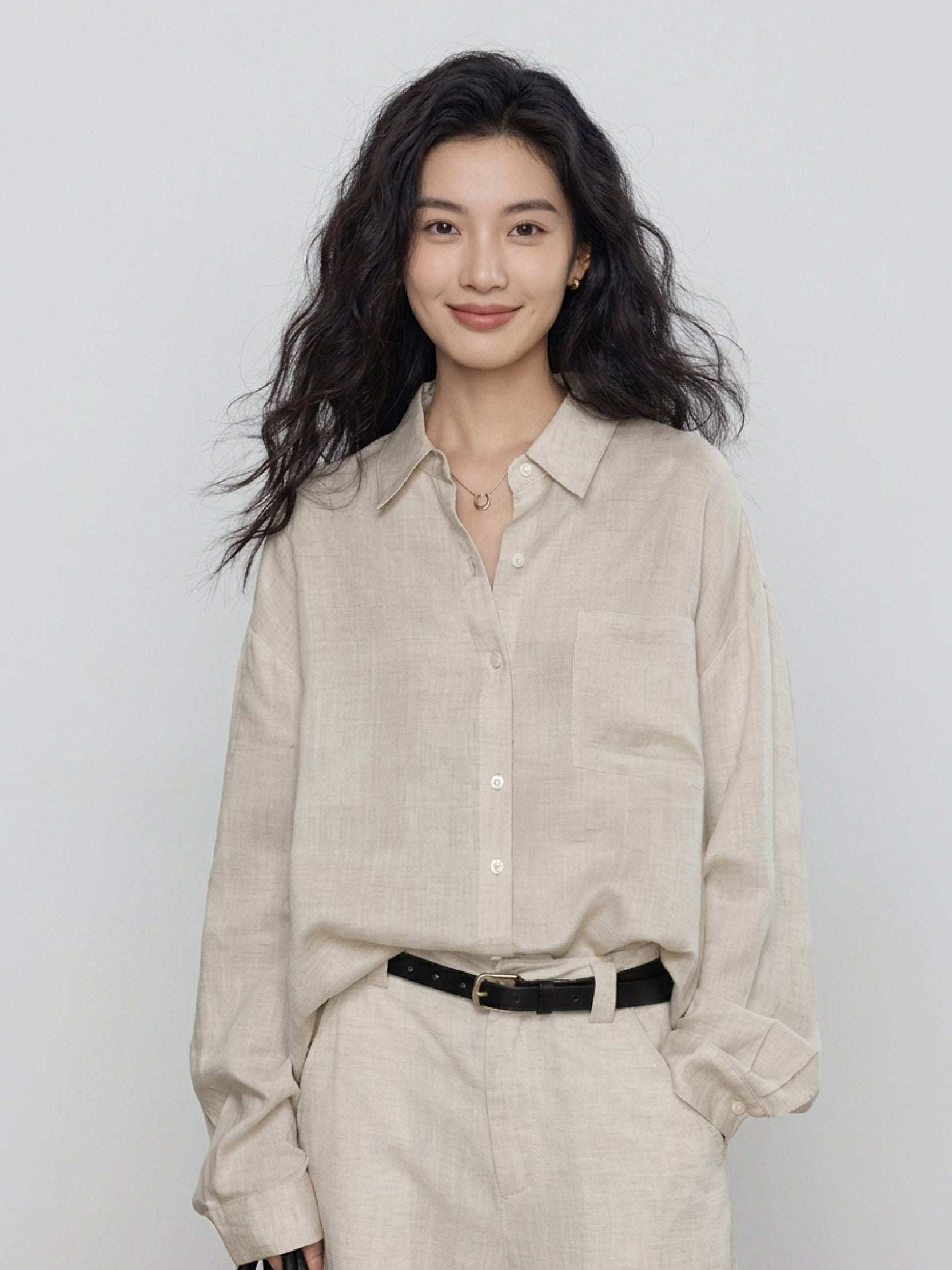 100% Cotton-Linen Classic Oversized Shirt - Image 7
