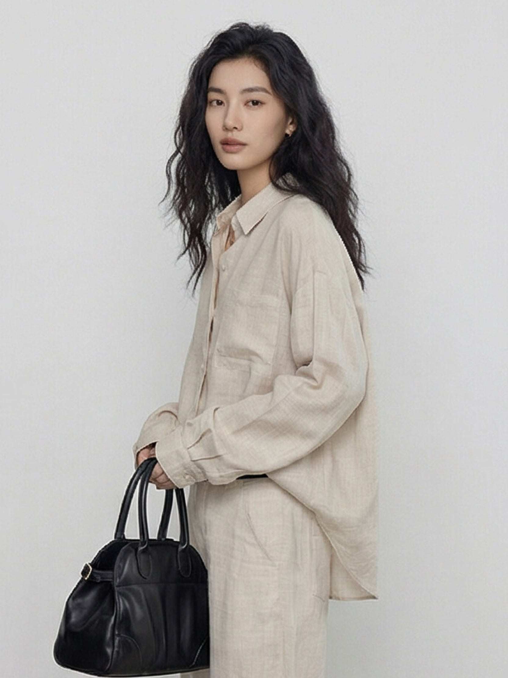 100% Cotton-Linen Classic Oversized Shirt - Image 9