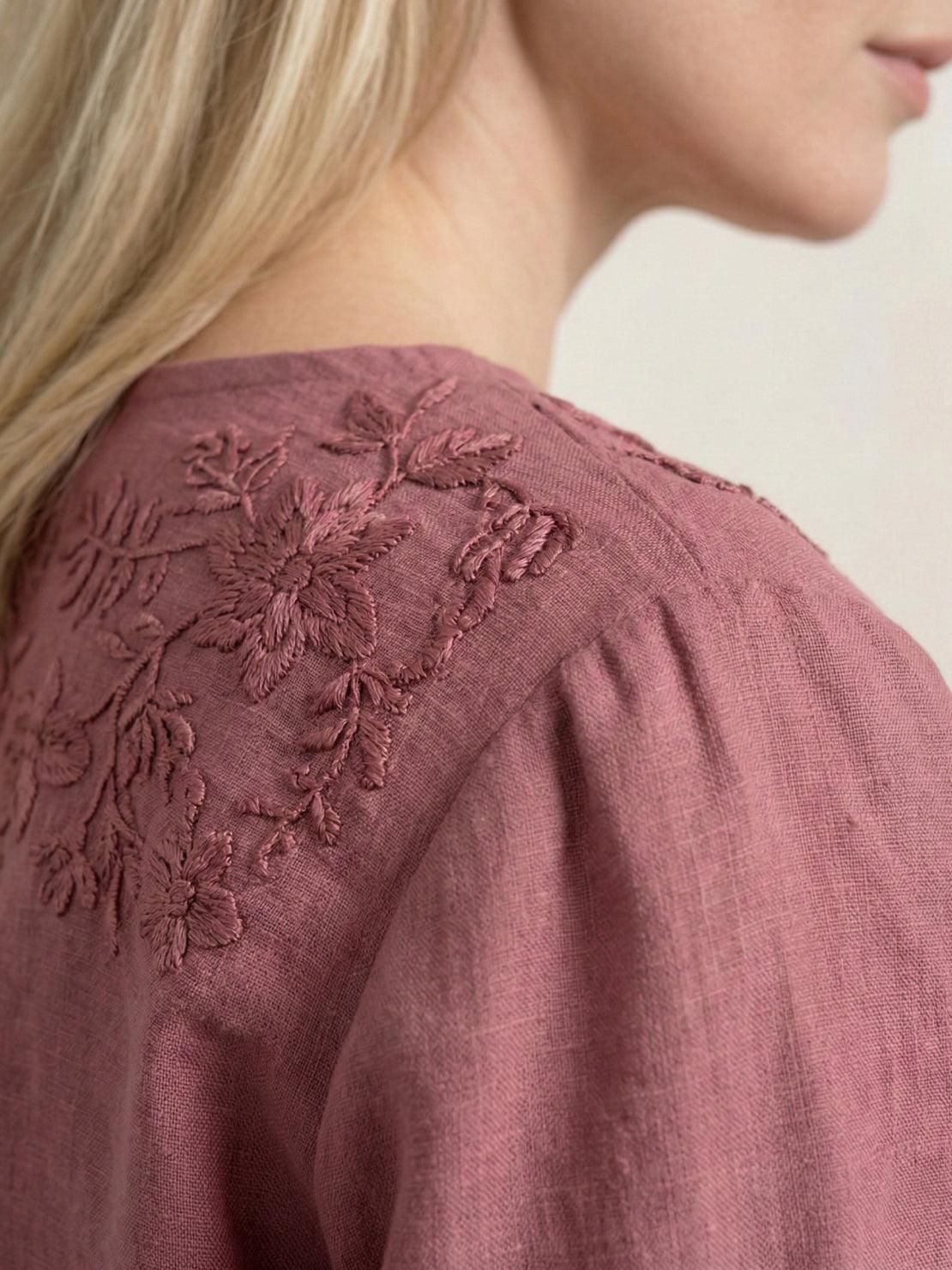 100% Cotton-Linen Embroidered Blouse - Image 10