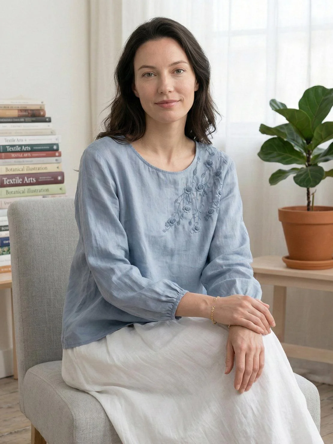 100% Cotton-Linen Embroidered Blouse - Image 12