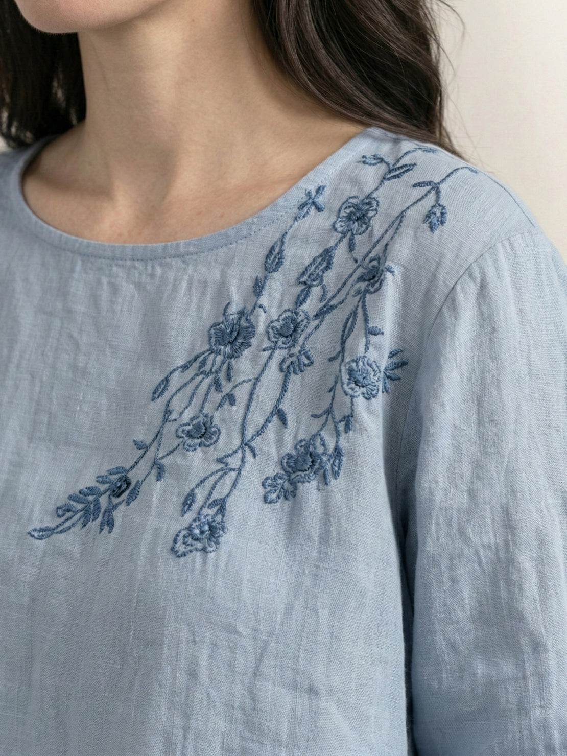 100% Cotton-Linen Embroidered Blouse - Image 15