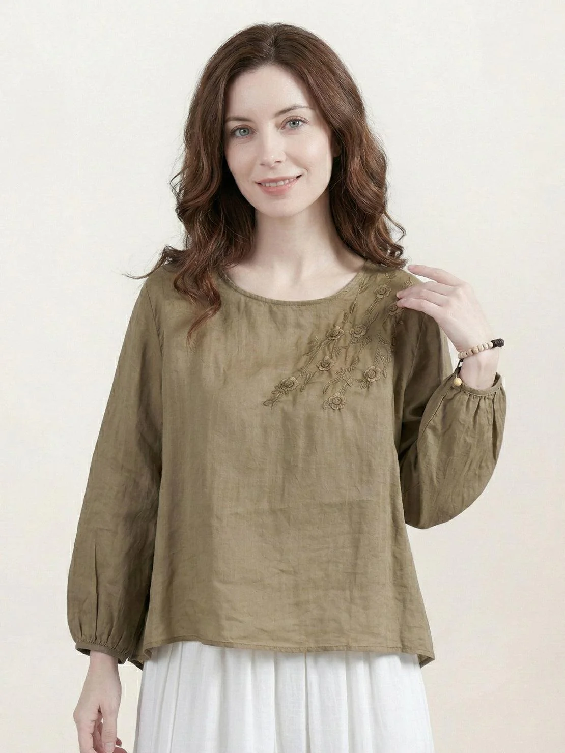 100% Cotton-Linen Embroidered Blouse - Image 16
