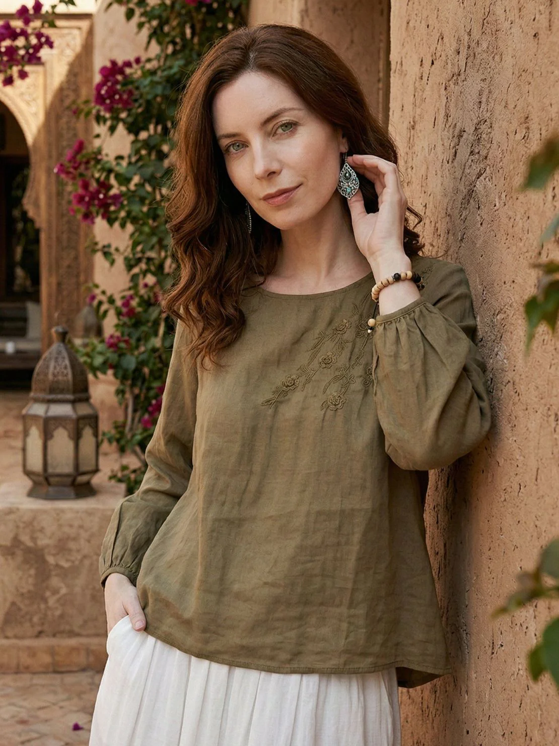 100% Cotton-Linen Embroidered Blouse - Image 17
