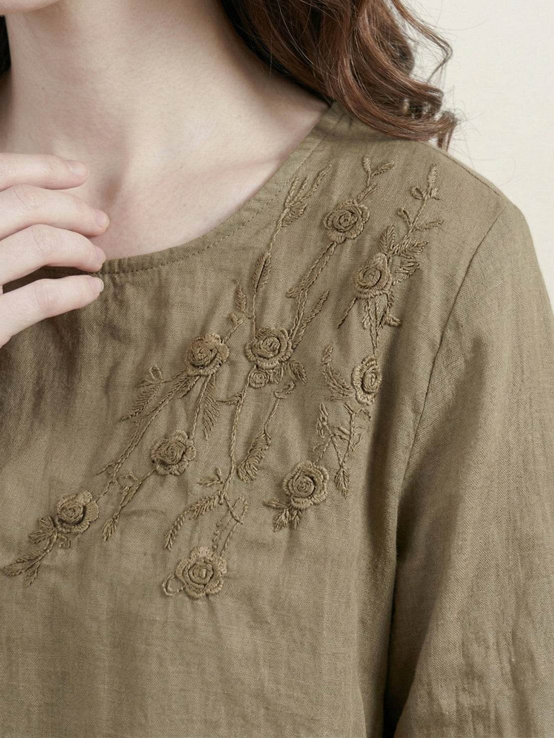 100% Cotton-Linen Embroidered Blouse - Image 20