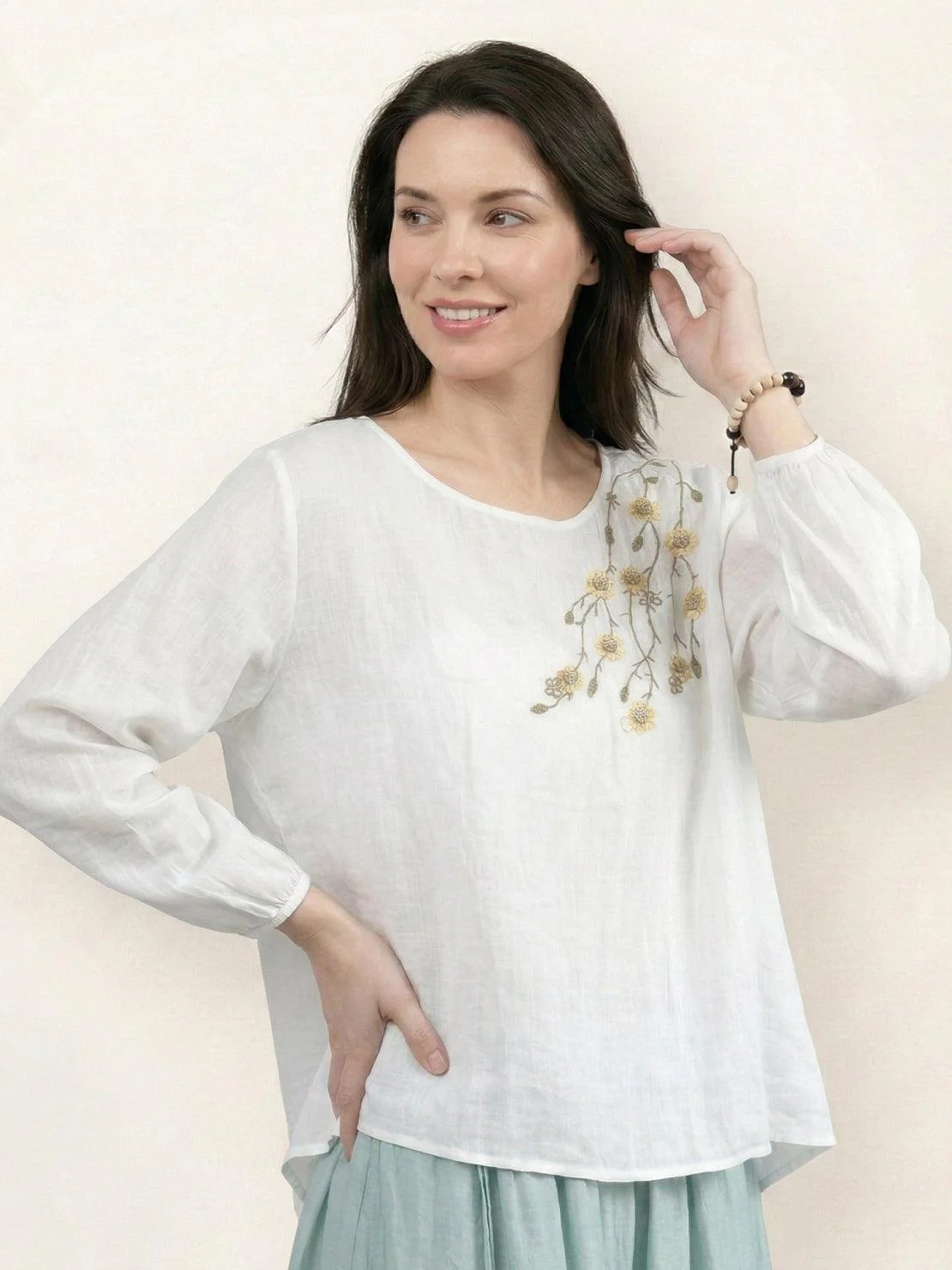 100% Cotton-Linen Embroidered Blouse - Image 23