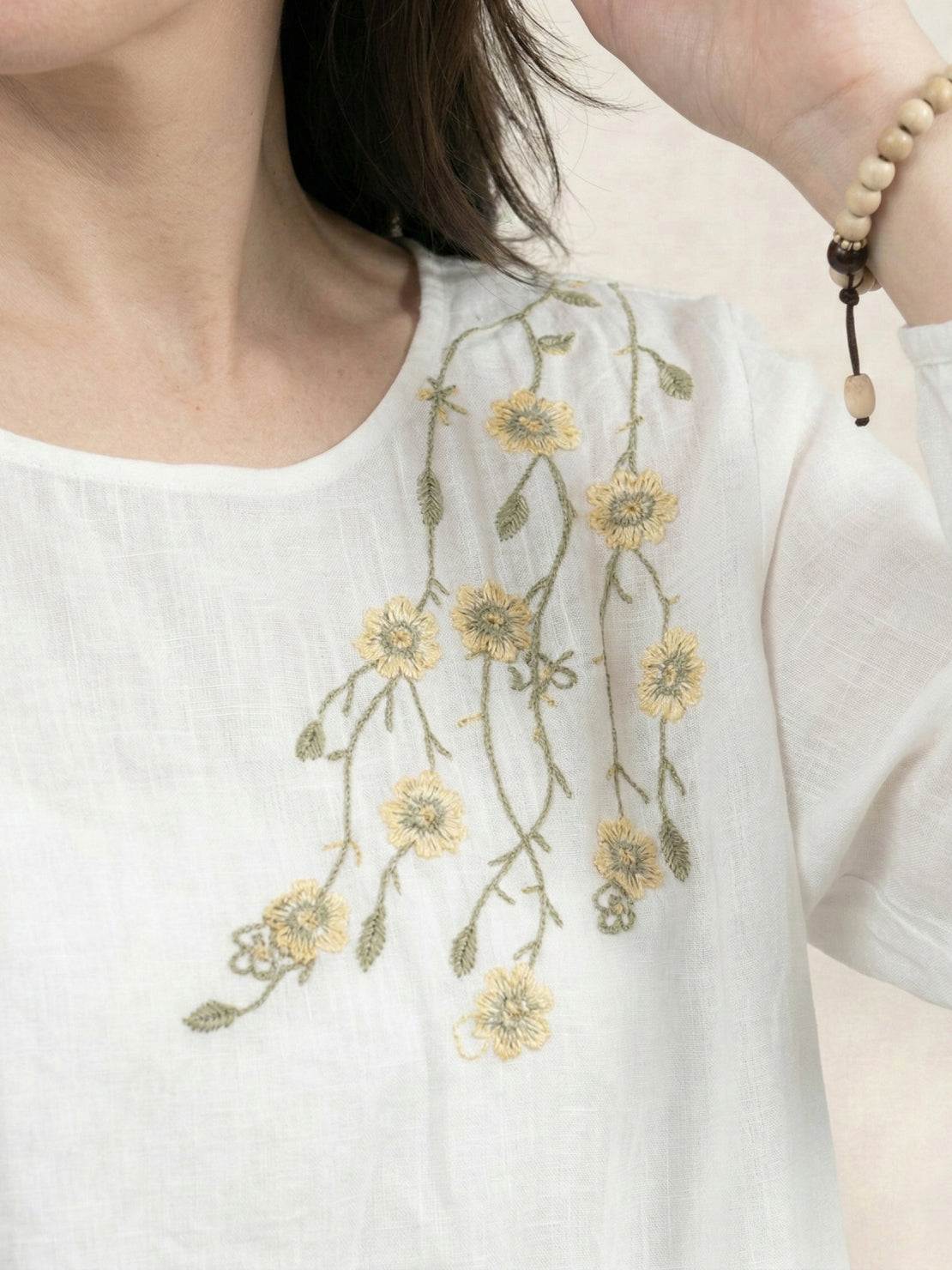 100% Cotton-Linen Embroidered Blouse - Image 25