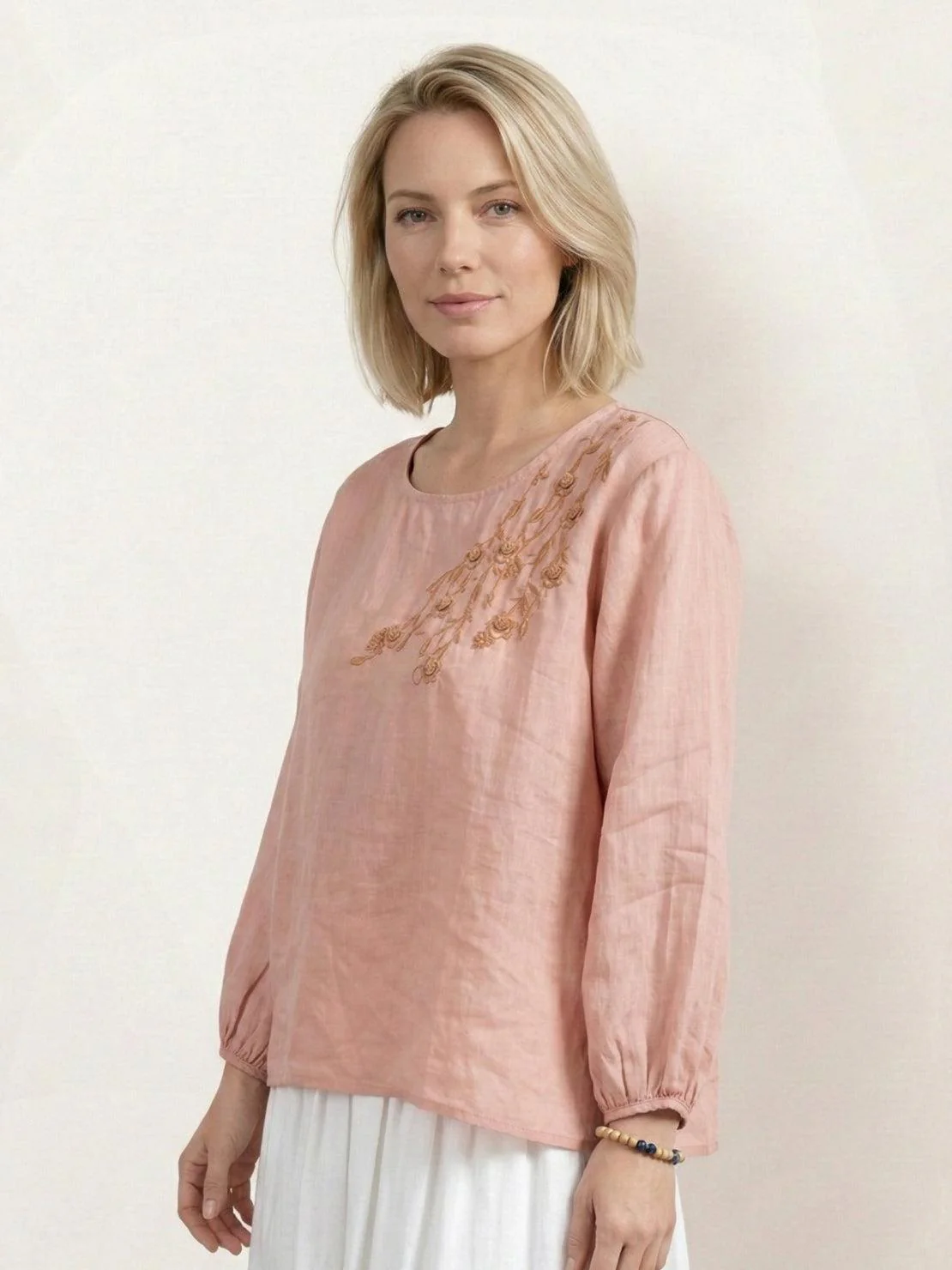 100% Cotton-Linen Embroidered Blouse - Image 3