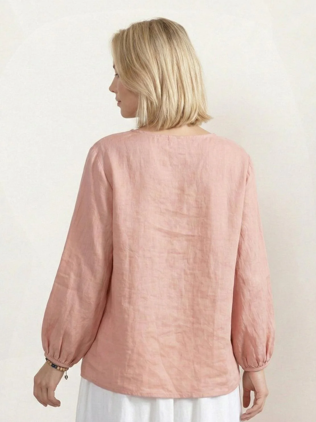 100% Cotton-Linen Embroidered Blouse - Image 4