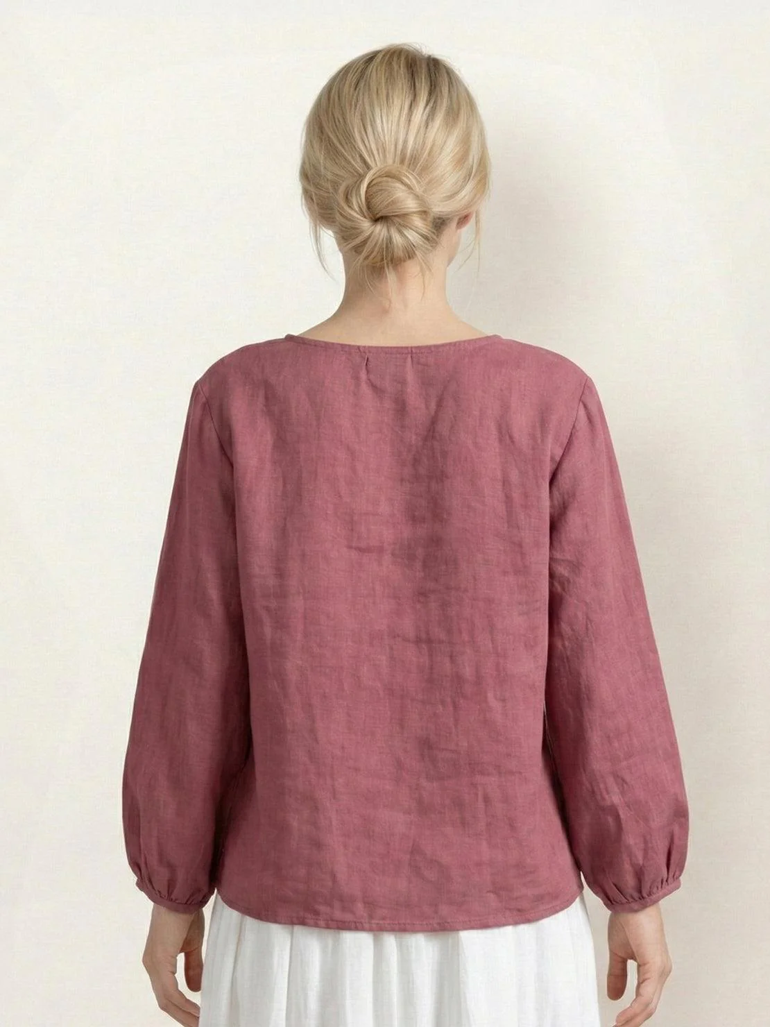 100% Cotton-Linen Embroidered Blouse - Image 9