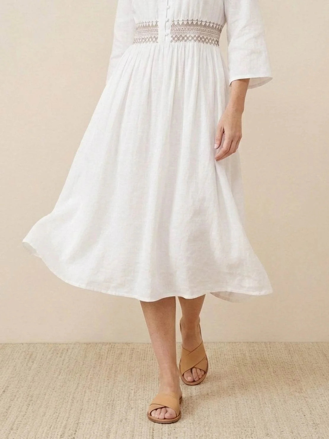 100% Cotton Linen Embroidered Midi Dress - Image 10