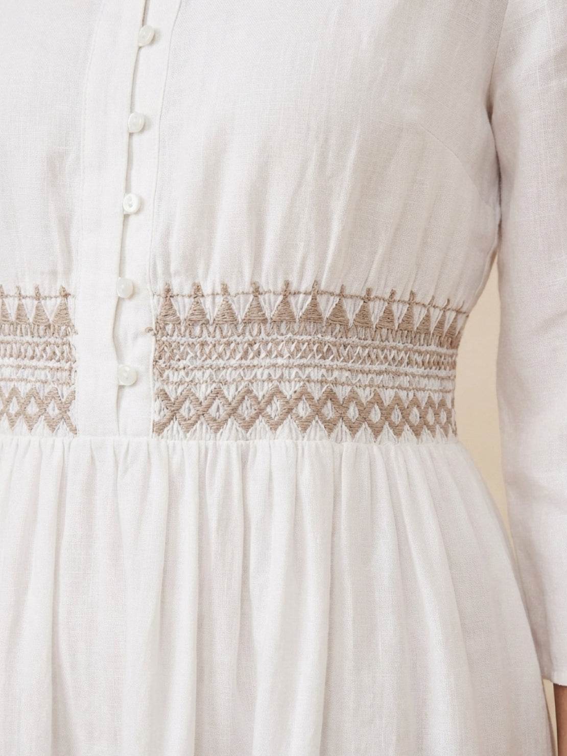 100% Cotton Linen Embroidered Midi Dress - Image 11