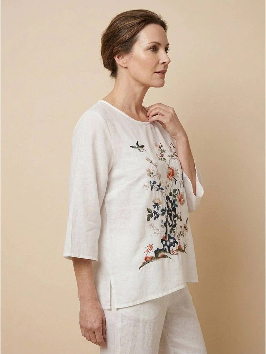 100% Cotton Linen Hand-Embroidered Shirt - Image 10