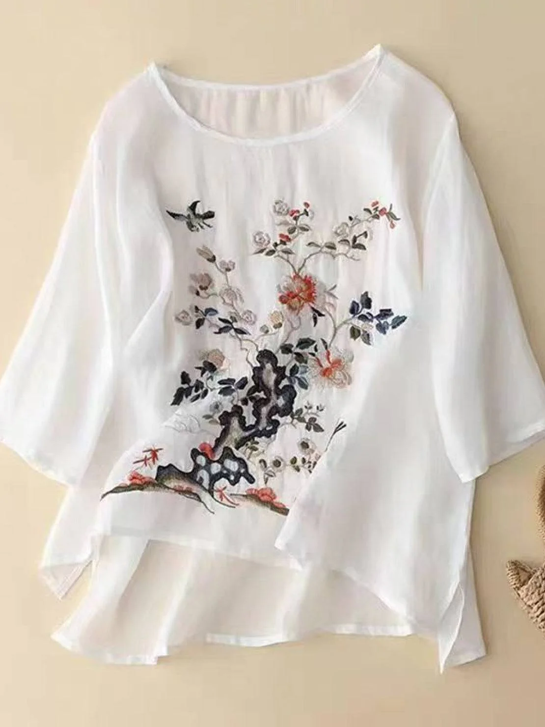 100% Cotton Linen Hand-Embroidered Shirt - Image 14