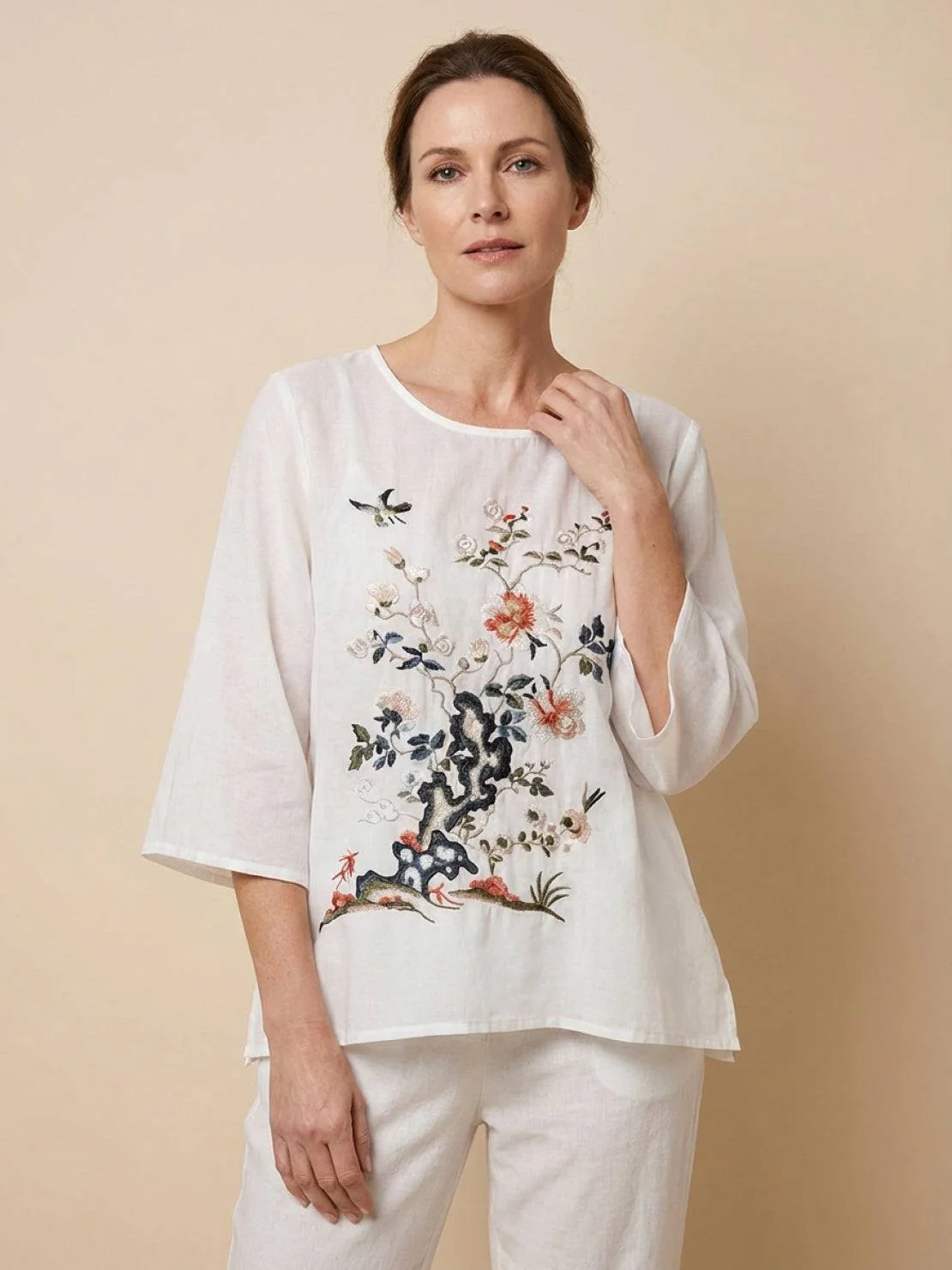 100% Cotton Linen Hand-Embroidered Shirt - Image 8