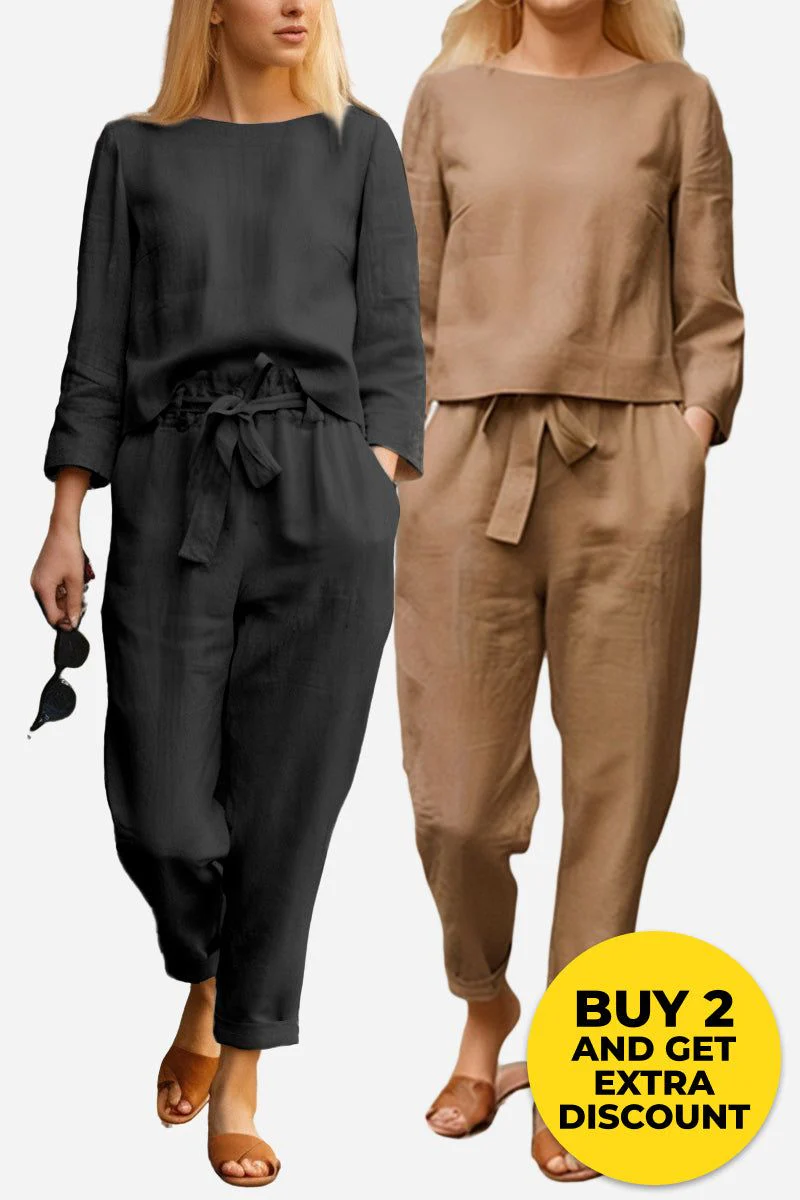 100% Cotton Linen Monochrome 2 Piece Set - Image 33
