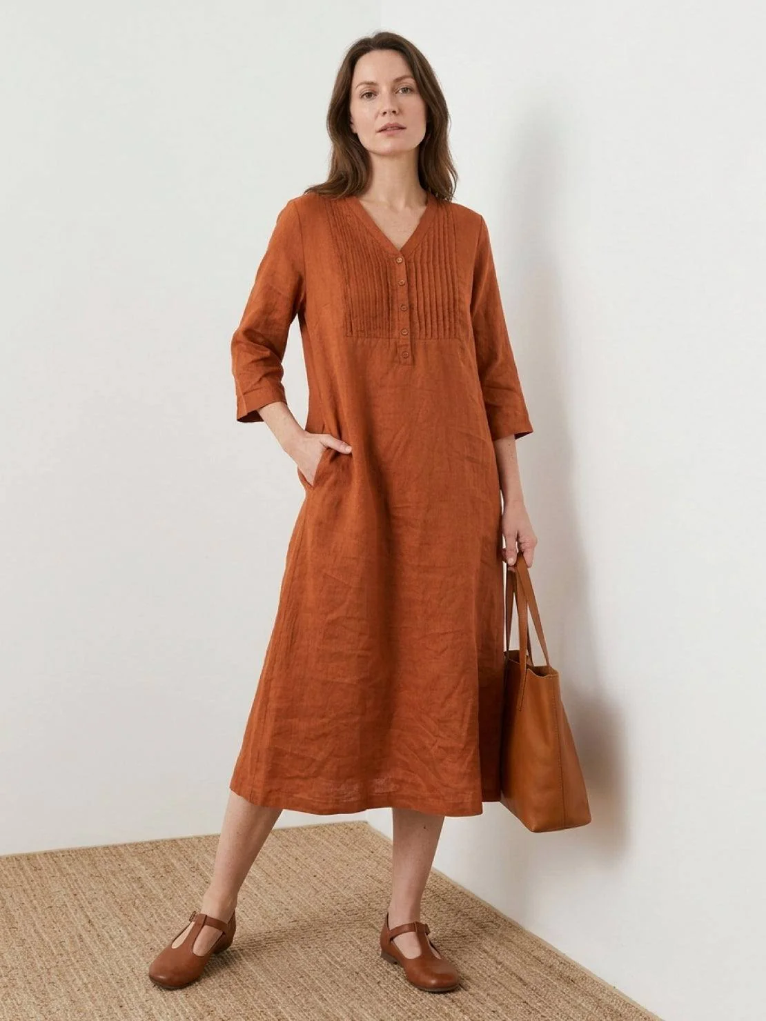 100% Cotton Linen Pintuck Dress - Image 13