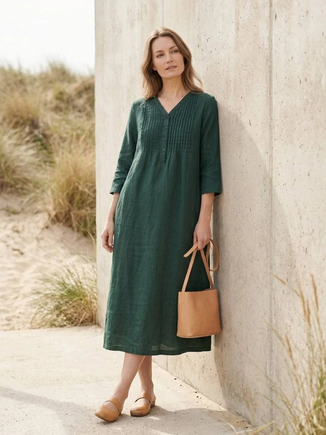100% Cotton Linen Pintuck Dress - Image 8
