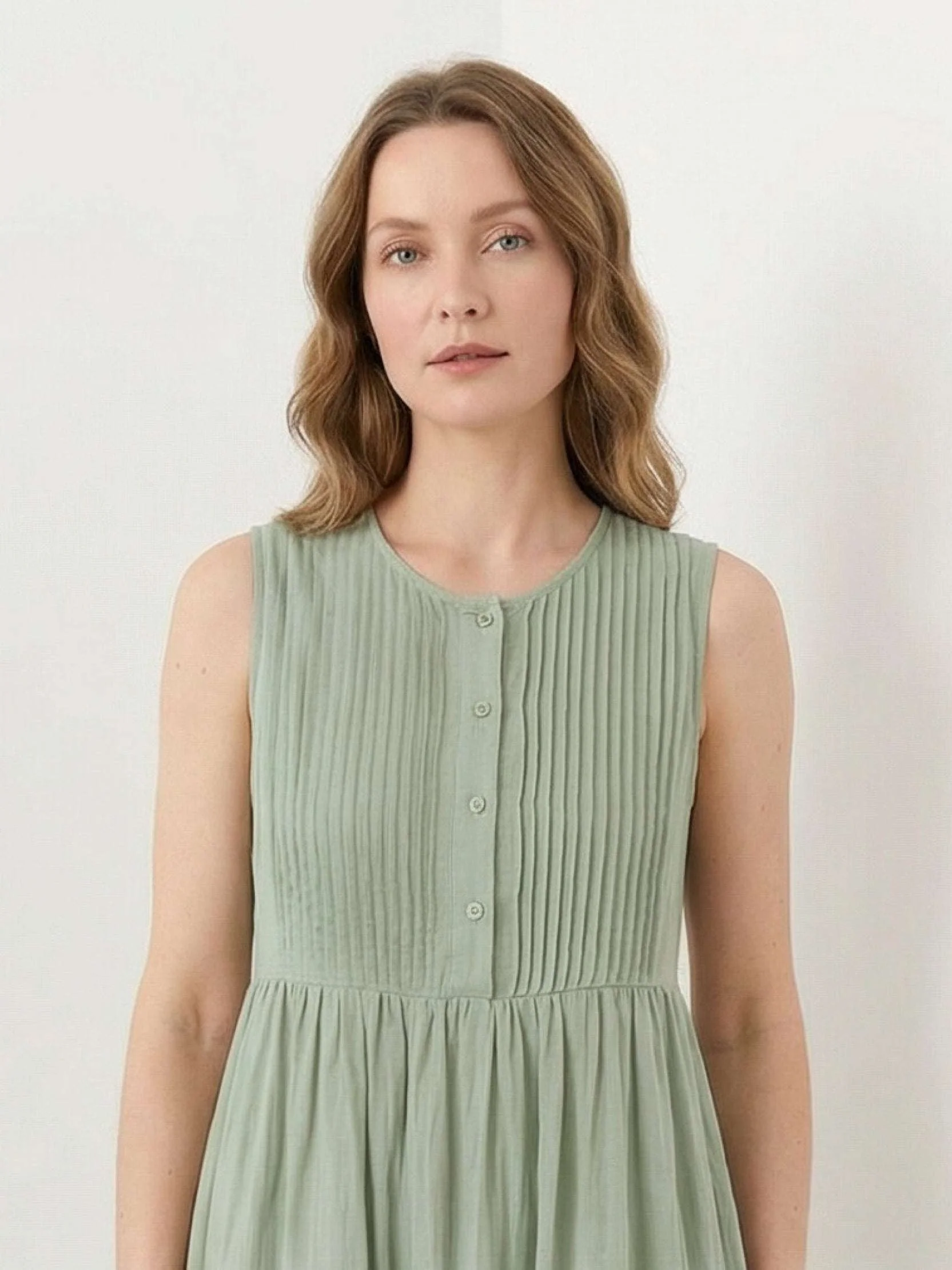 100% Cotton Linen Pleated Midi Dress - Image 11