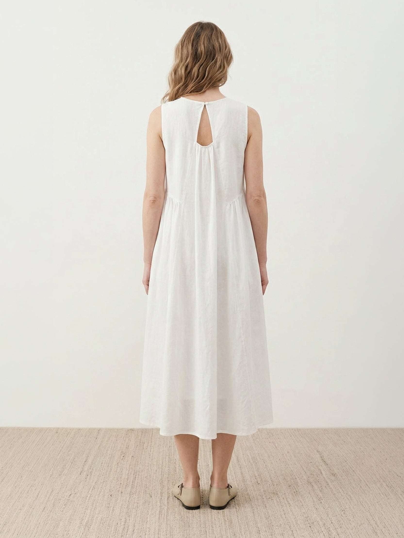 100% Cotton Linen Pleated Midi Dress - Image 16