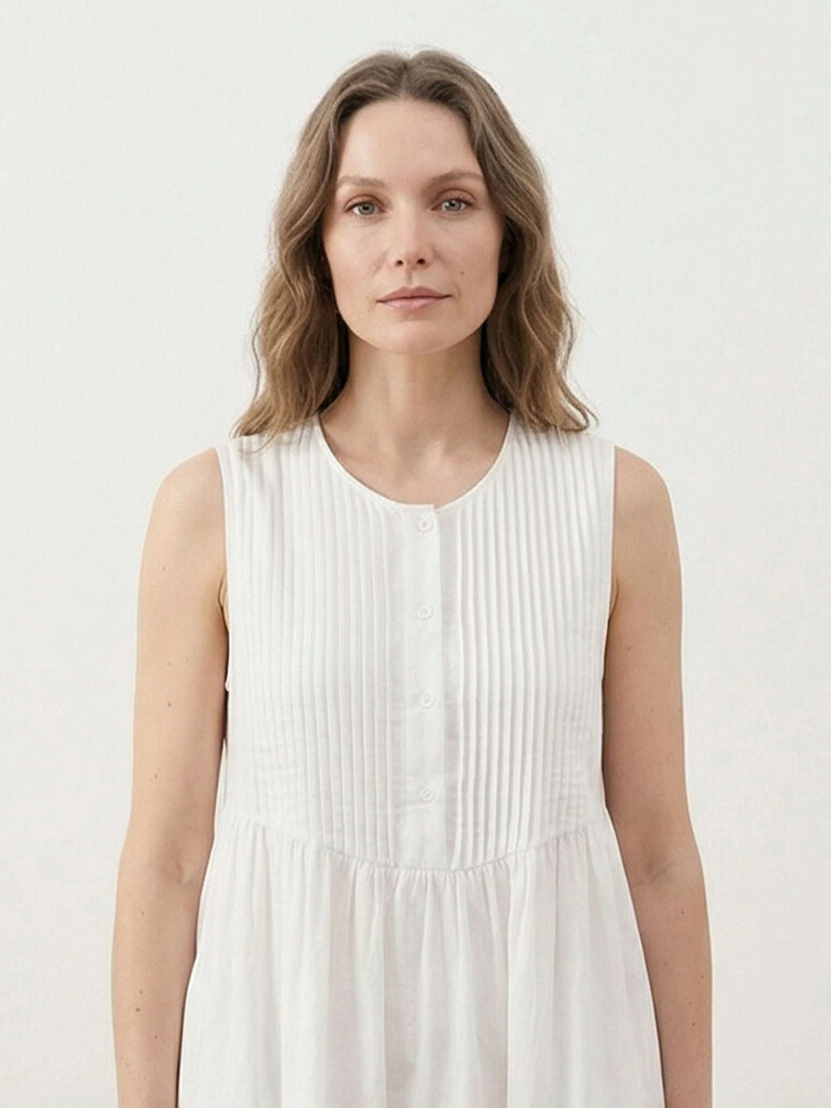 100% Cotton Linen Pleated Midi Dress - Image 17