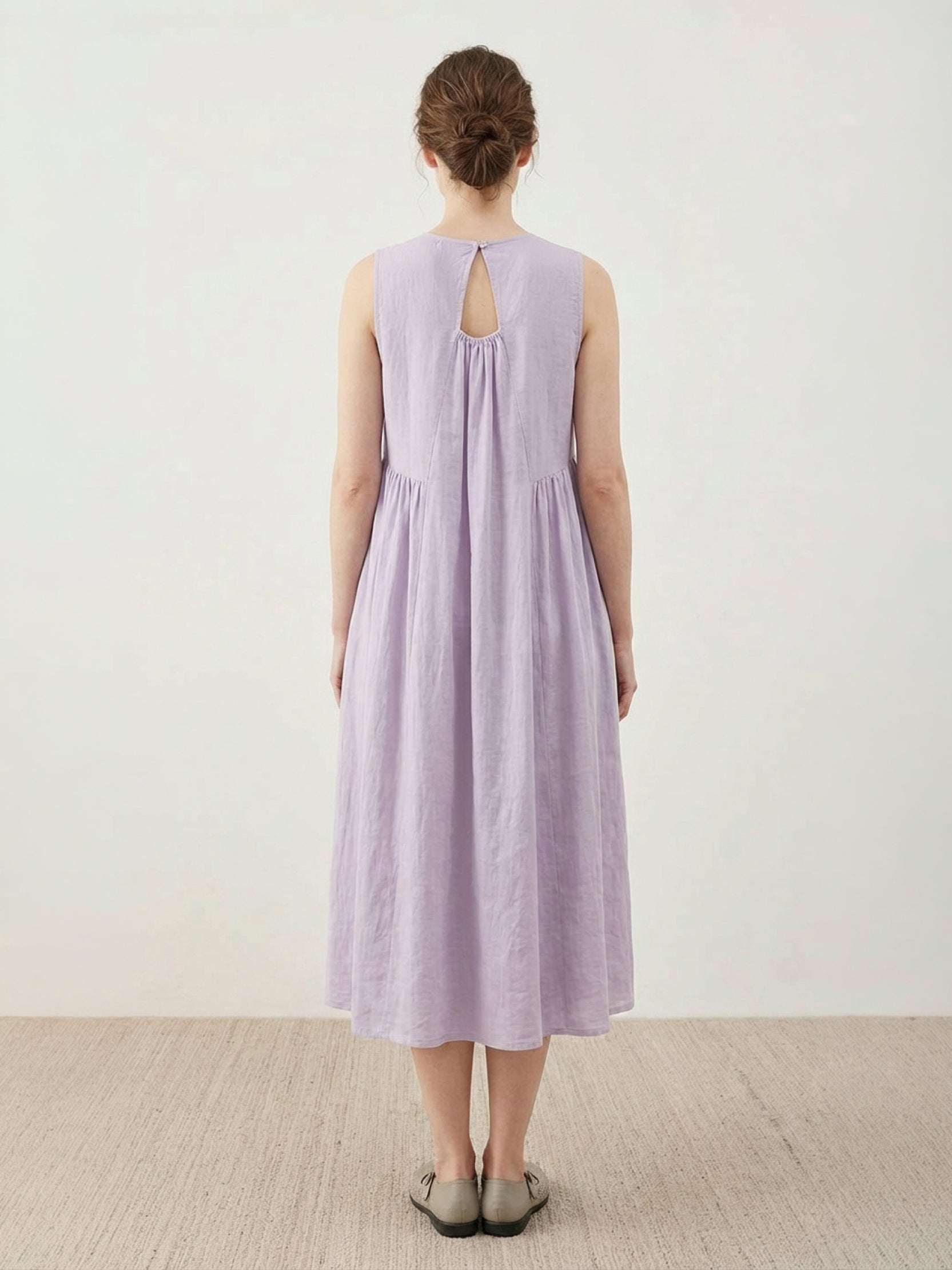 100% Cotton Linen Pleated Midi Dress - Image 4