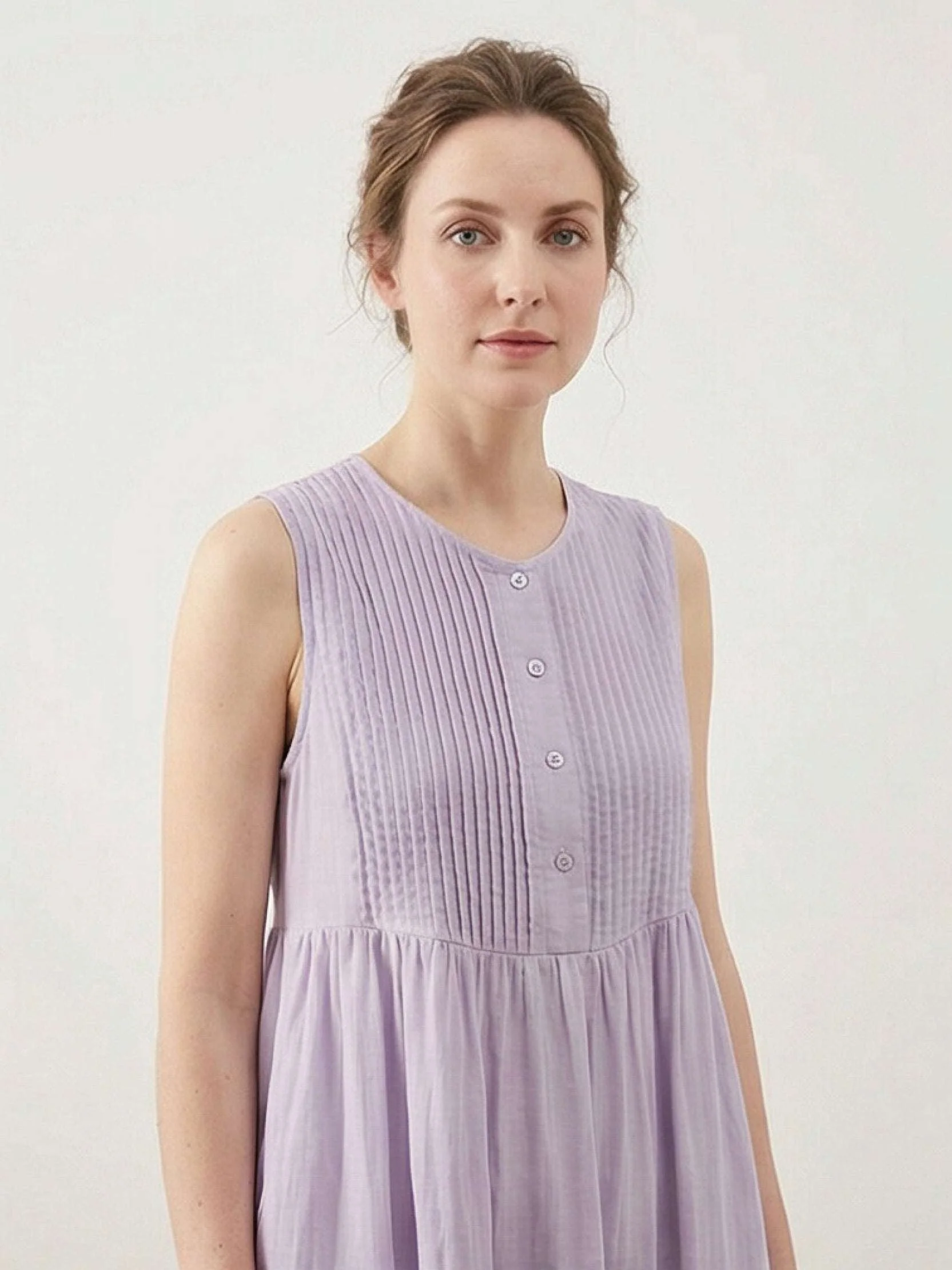 100% Cotton Linen Pleated Midi Dress - Image 5