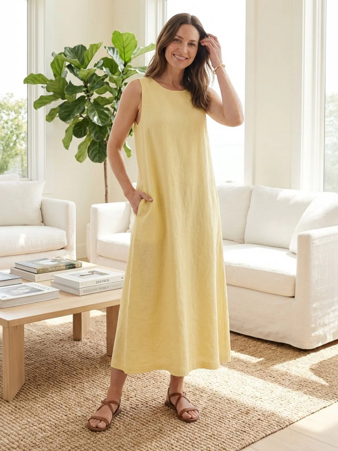 100% Cotton Linen Sleeveless Maxi Dress - Image 2
