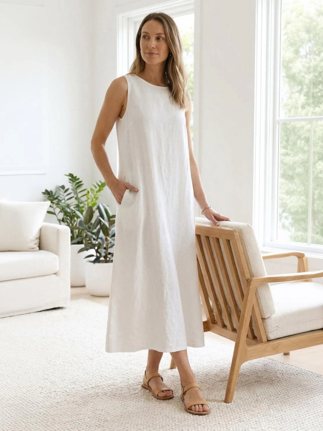 100% Cotton Linen Sleeveless Maxi Dress - Image 32