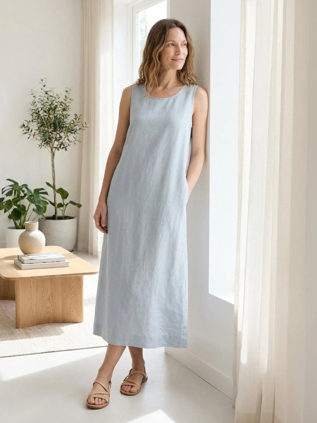 100% Cotton Linen Sleeveless Maxi Dress - Image 8