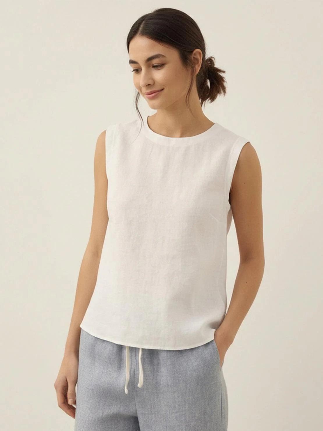 100% Cotton-Linen Sleeveless Top - Image 13