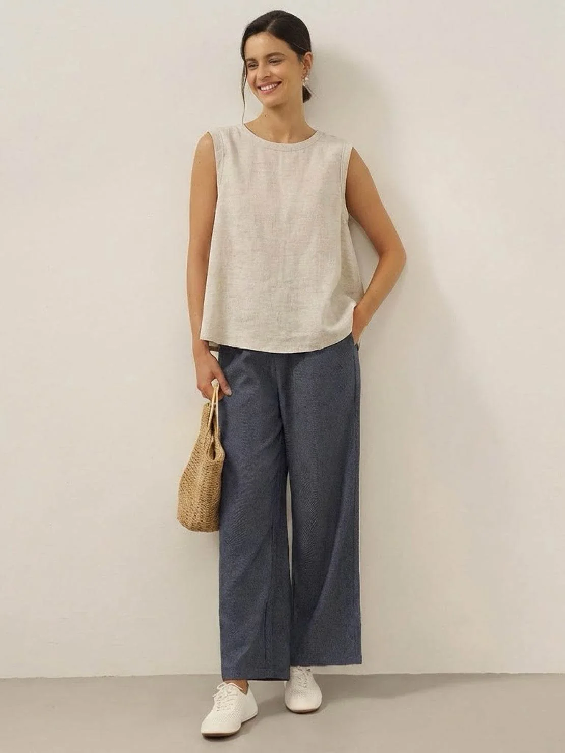 100% Cotton-Linen Sleeveless Top - Image 4