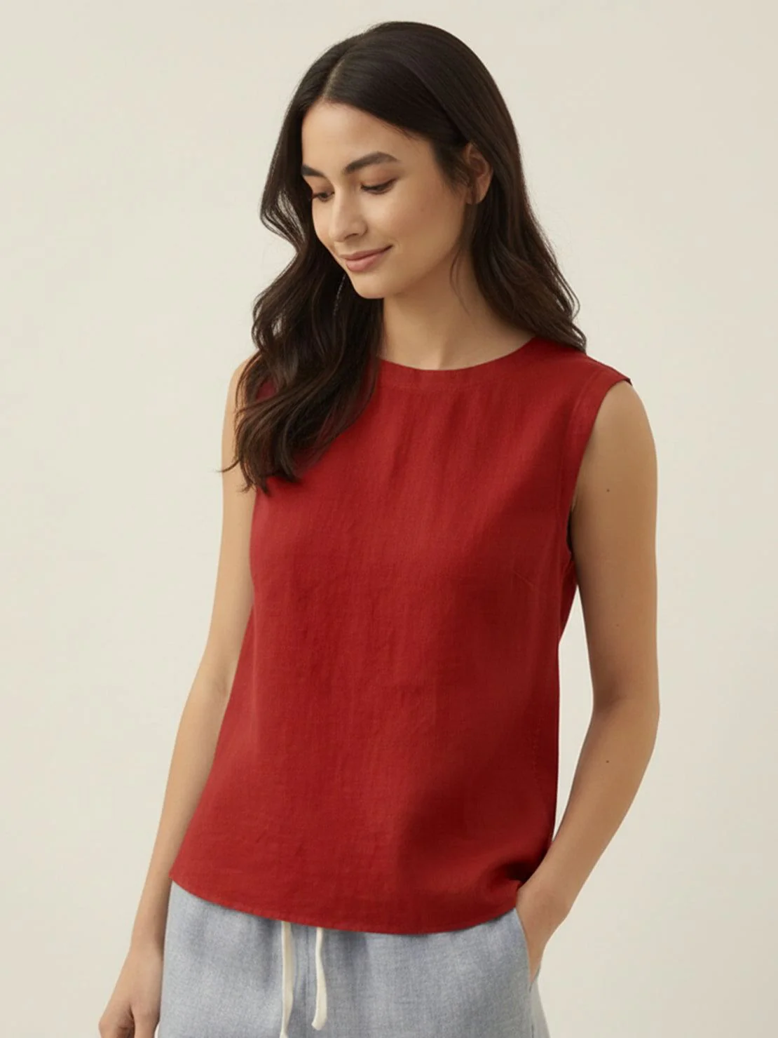 100% Cotton-Linen Sleeveless Top - Image 7