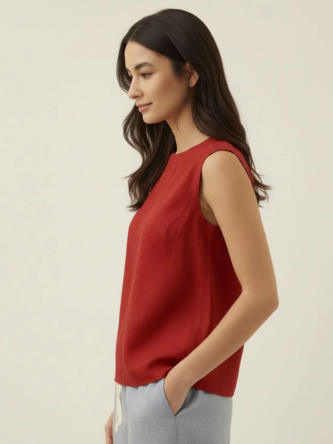 100% Cotton-Linen Sleeveless Top - Image 8