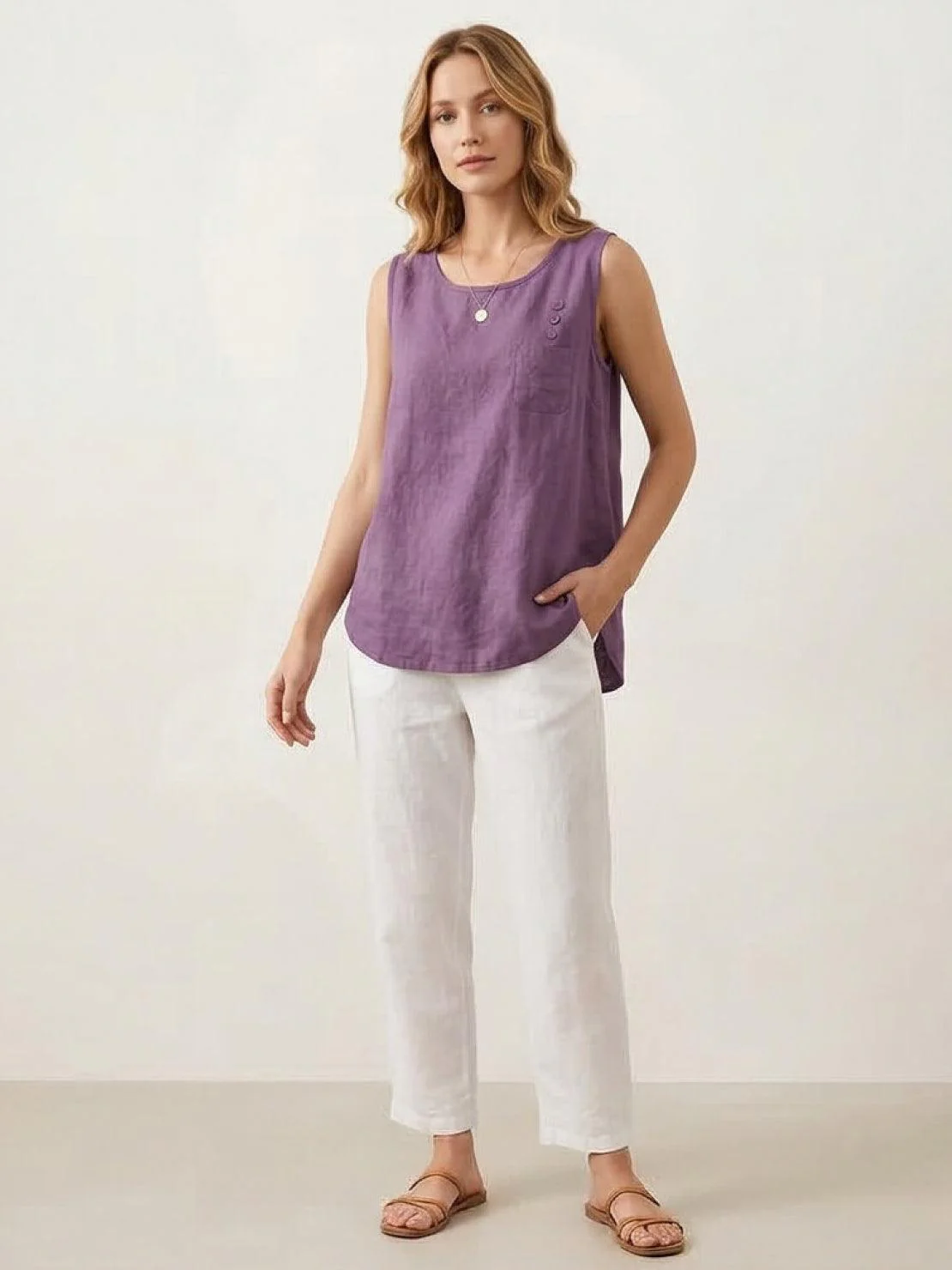 100% Cotton Linen Sleeveless Vest - Image 10