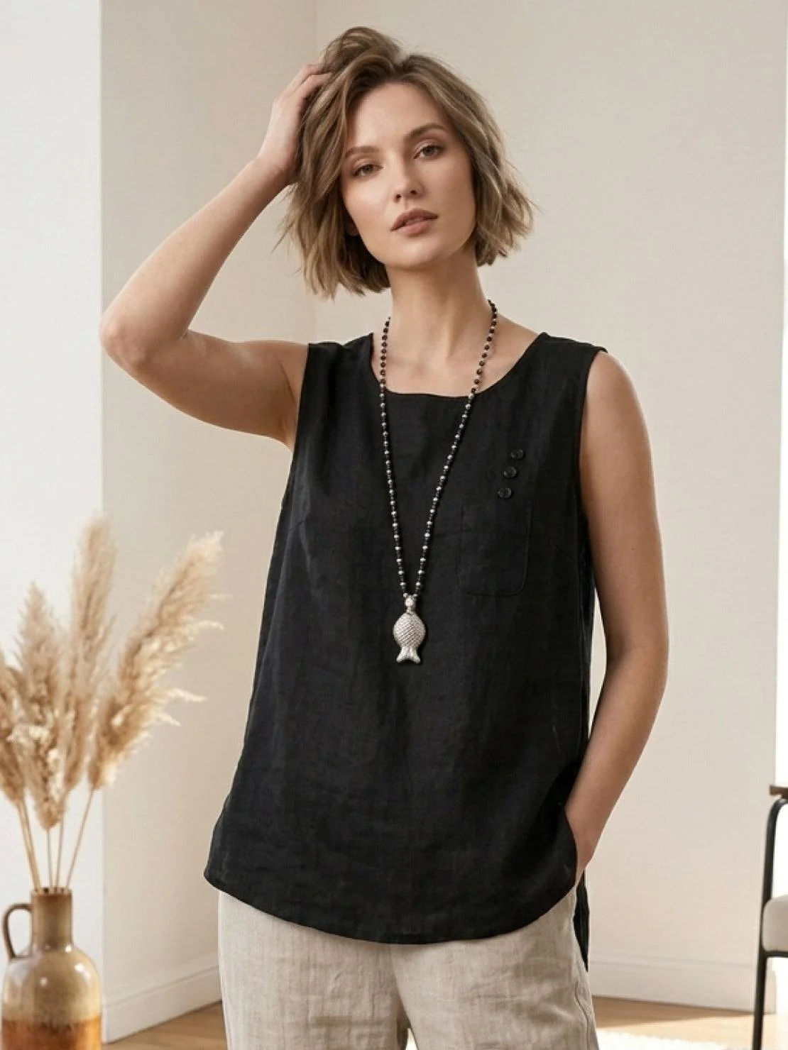 100% Cotton Linen Sleeveless Vest - Image 14