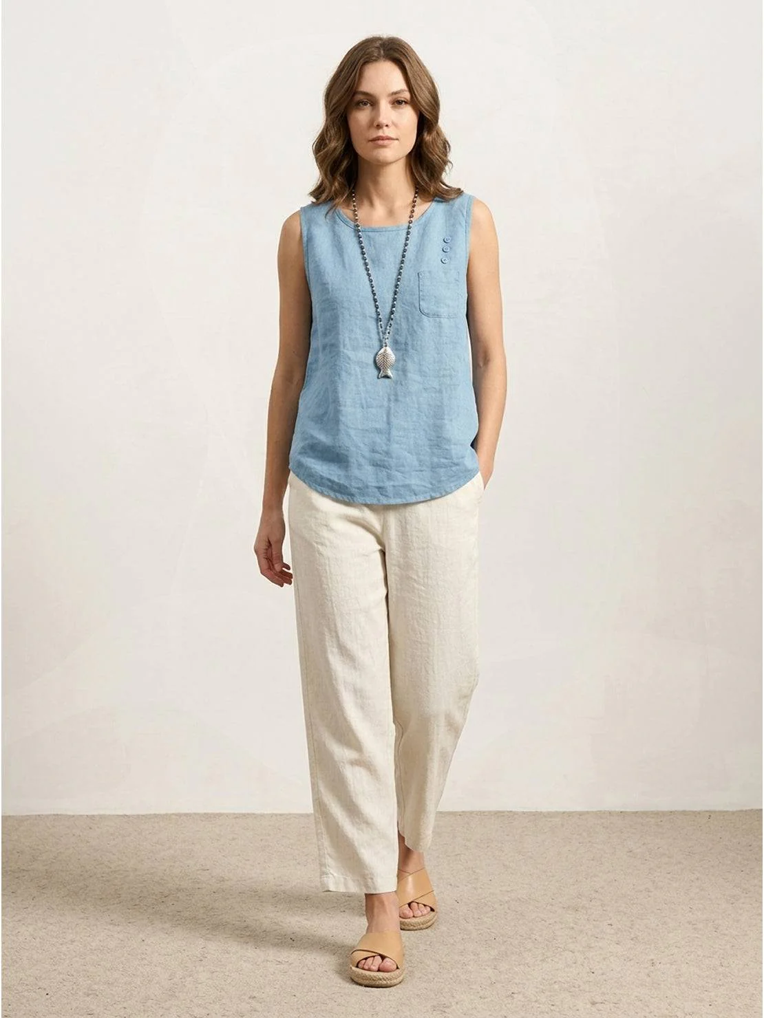 100% Cotton Linen Sleeveless Vest - Image 4