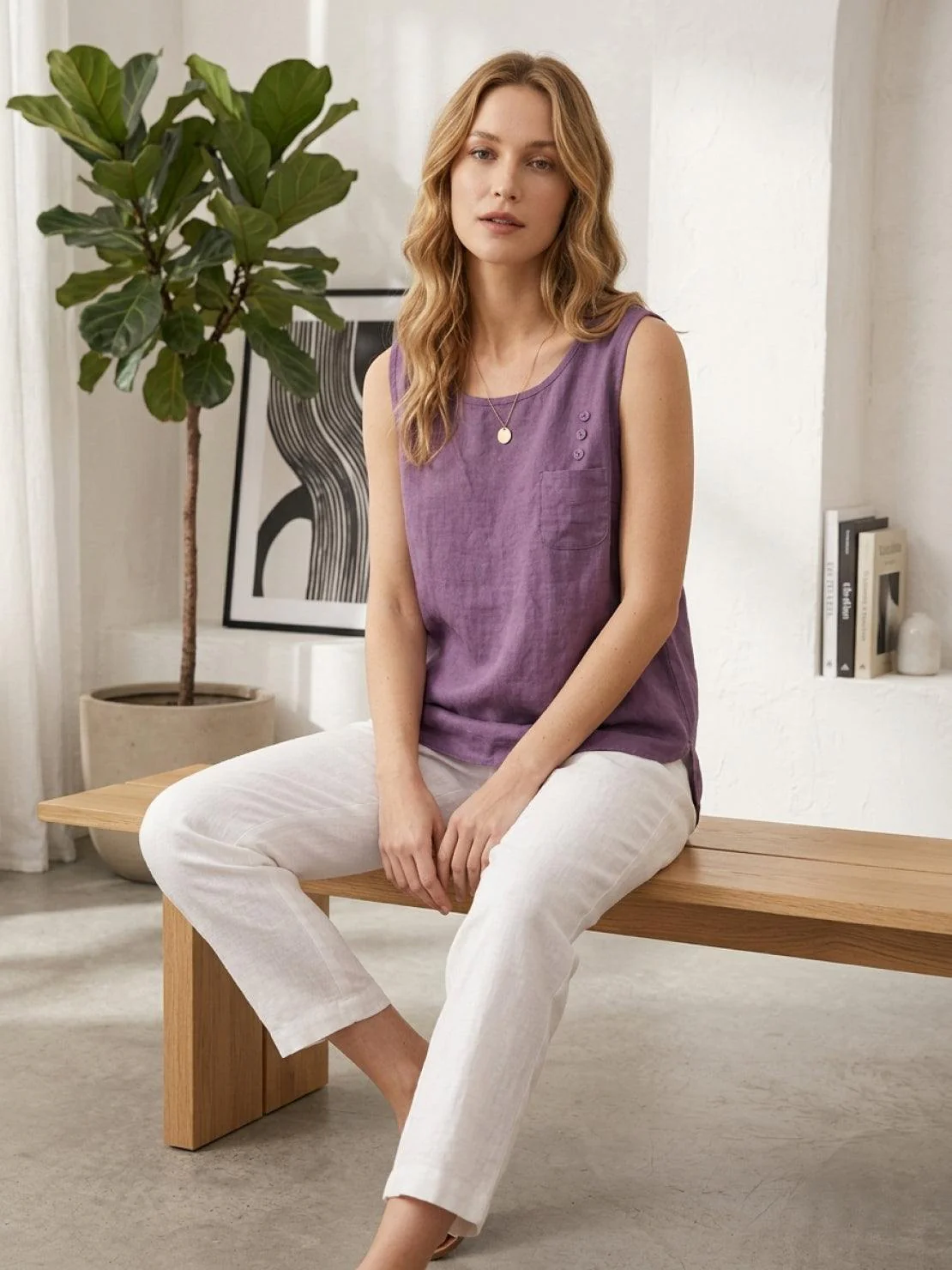 100% Cotton Linen Sleeveless Vest - Image 8