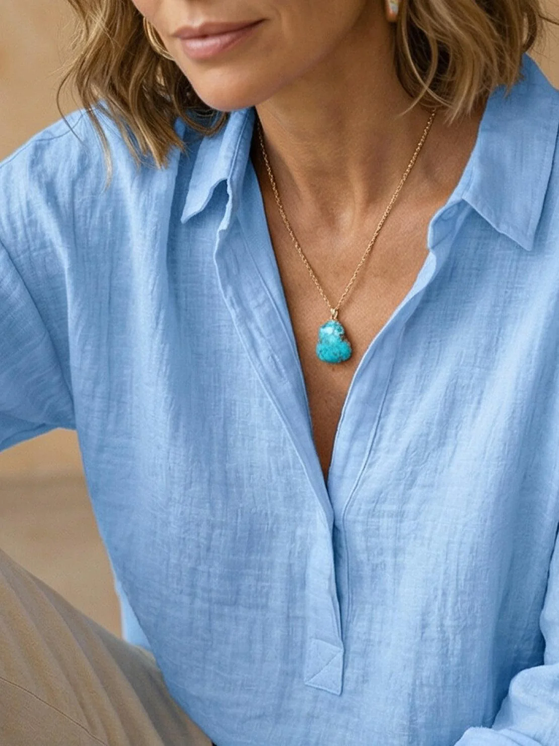 100% Cotton Popover Blouse - Image 10