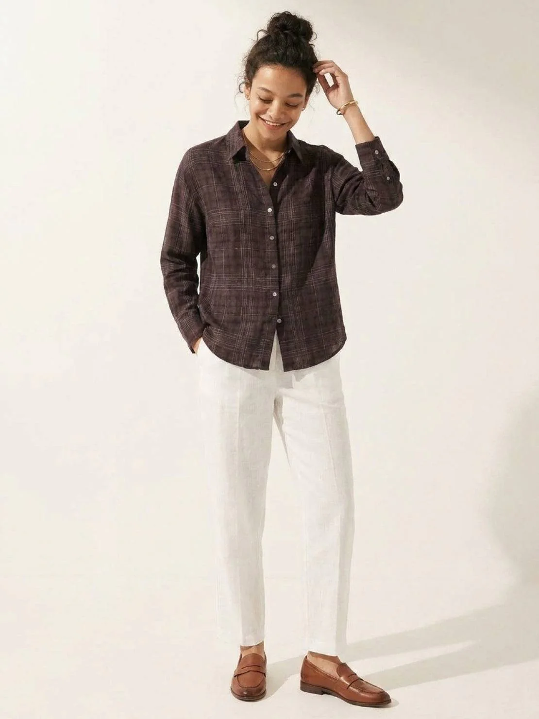 100% Cotton Sheer Plaid Shirt - Image 10