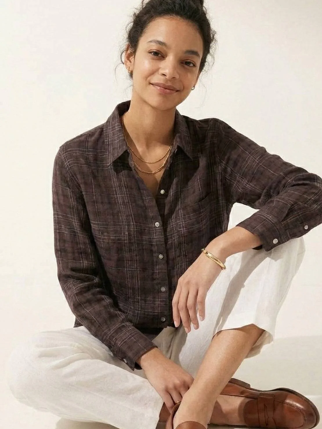 100% Cotton Sheer Plaid Shirt - Image 11