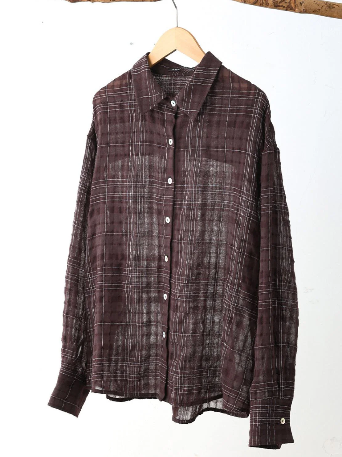 100% Cotton Sheer Plaid Shirt - Image 12