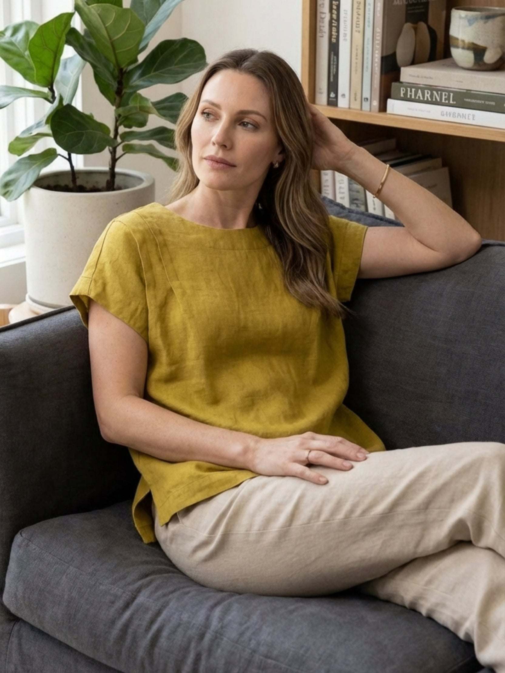 100% Linen Boxy Cap-Sleeve Top - Image 8