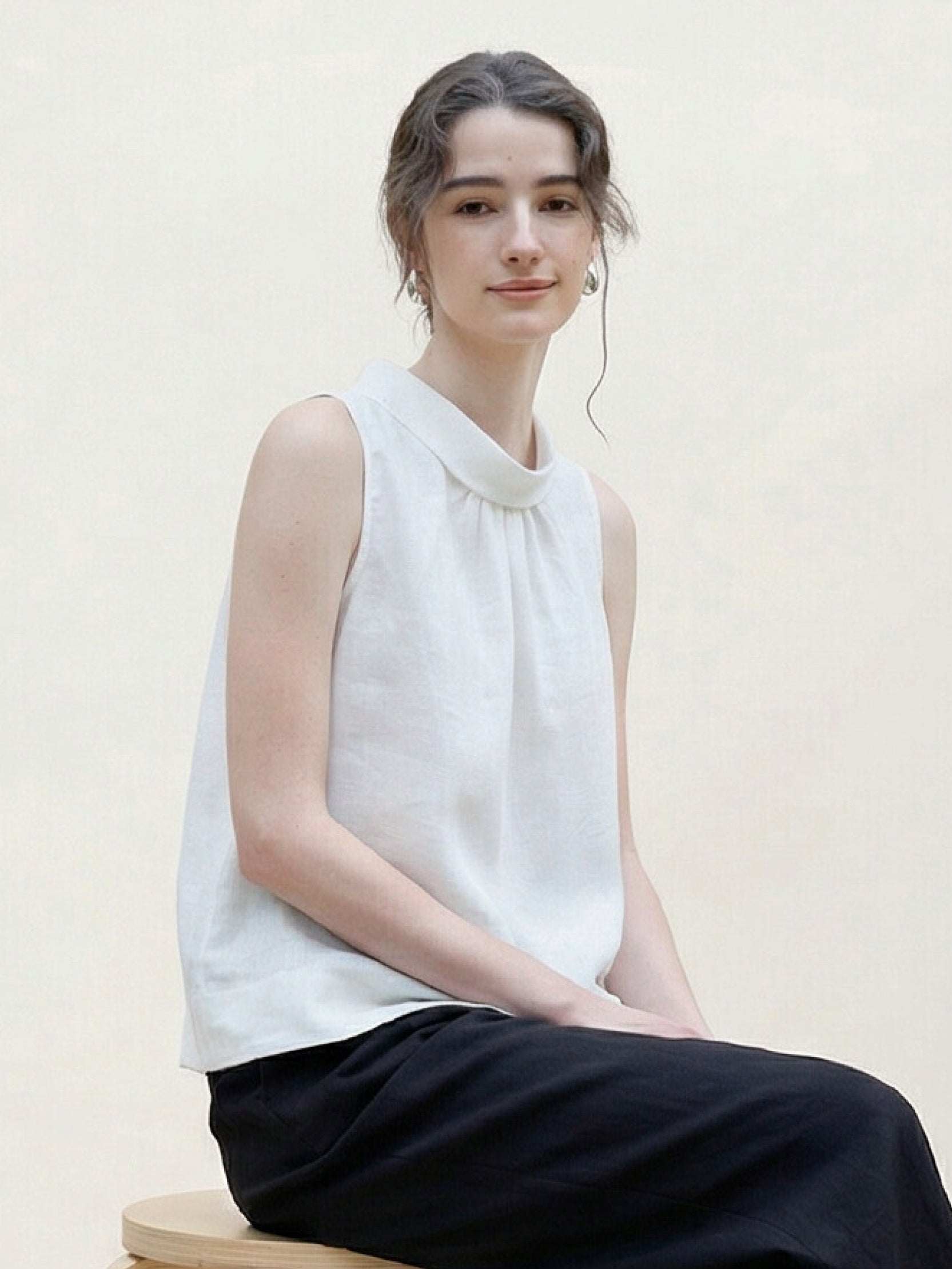 100% Linen Cowl-Collar Sleeveless Top - Image 11