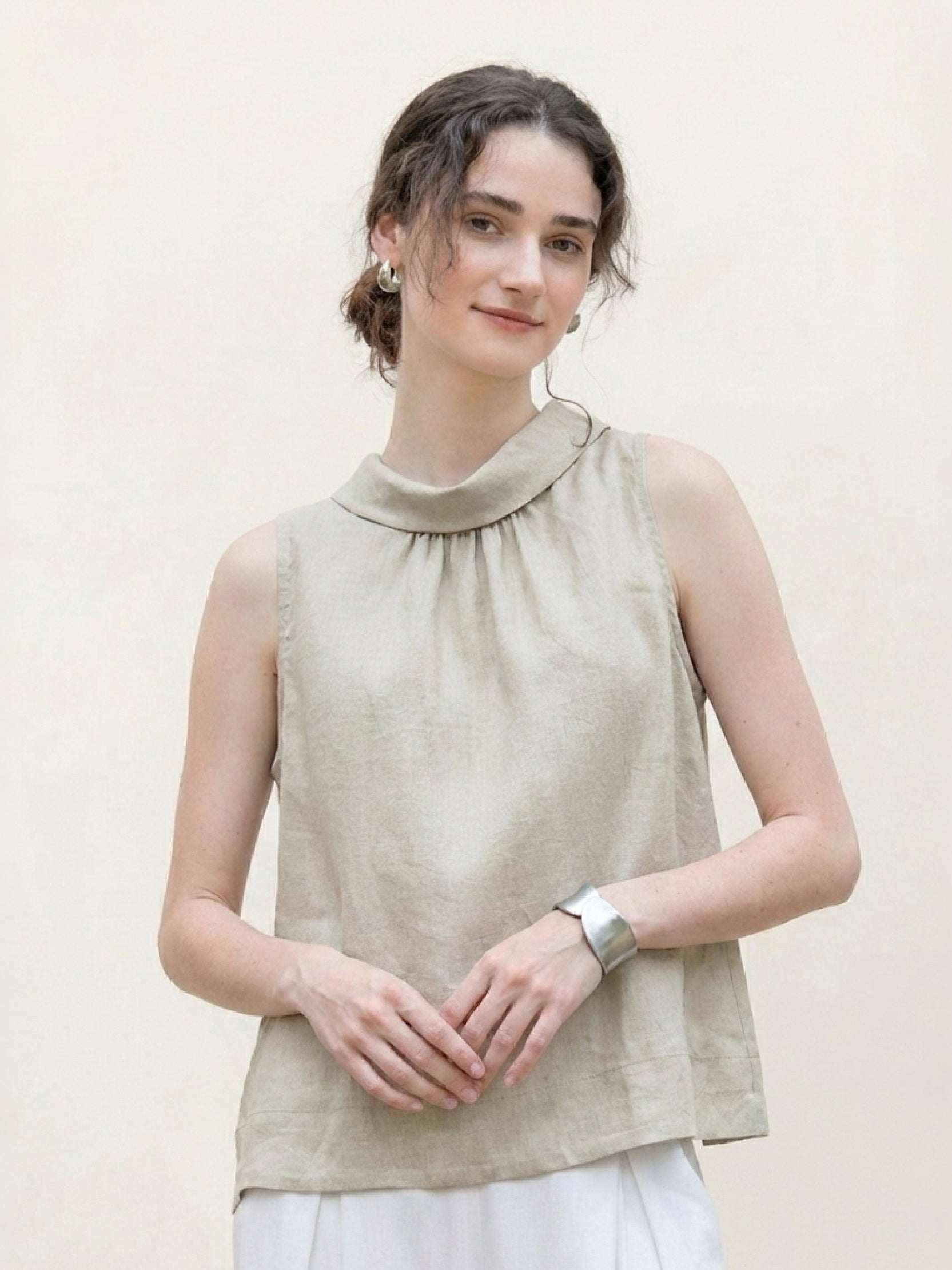 100% Linen Cowl-Collar Sleeveless Top - Image 13